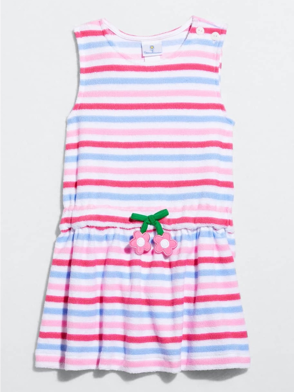 Florence Eiseman Striped Pink & Blue Girls swim cover up with Flower Accent